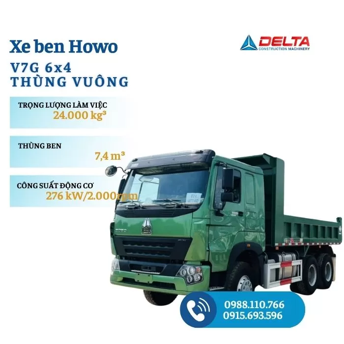 Xe ben HOWO V7G 6x4 thùng vuông
