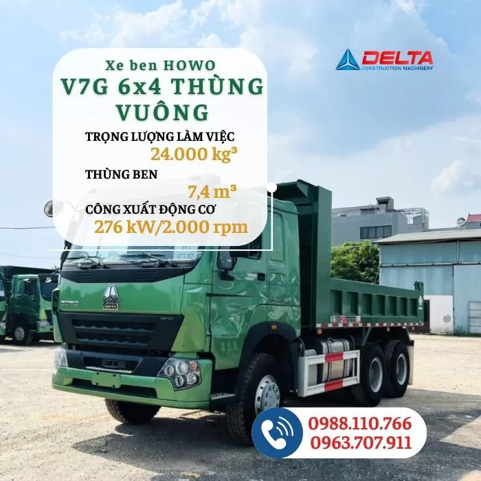 Xe ben HOWO V7G 6x4 thùng vuông