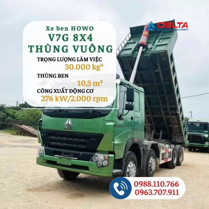 Xe ben HOWO V7G 8x4 thùng vuông