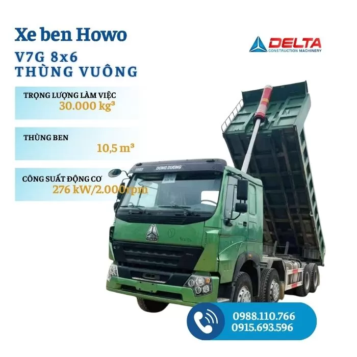 Xe ben HOWO V7G 8x4 thùng vuông